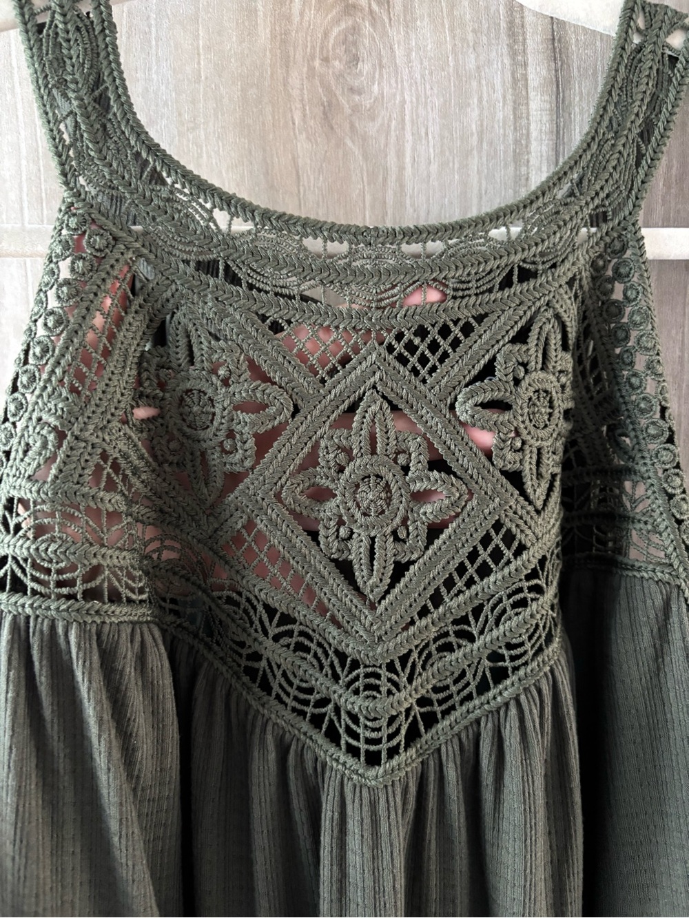 Torrid Olive Crochet Lace Tiered Midi Dress Boho Plus Size 2 18/20 Heavy Flowy - Picture 5 of 13